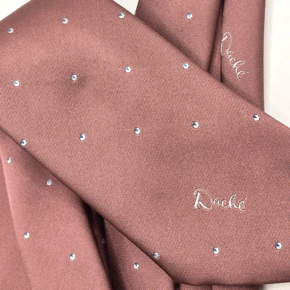 Vintage Lilly Dache Silk Tie Embroidered Dusty Pink Gray Blue 56.5 in USA